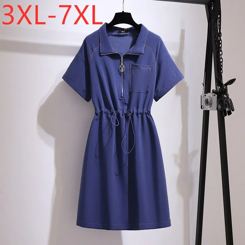 

Женское джинсовое платье с коротким рукавом и карманами, размеры до 7XL