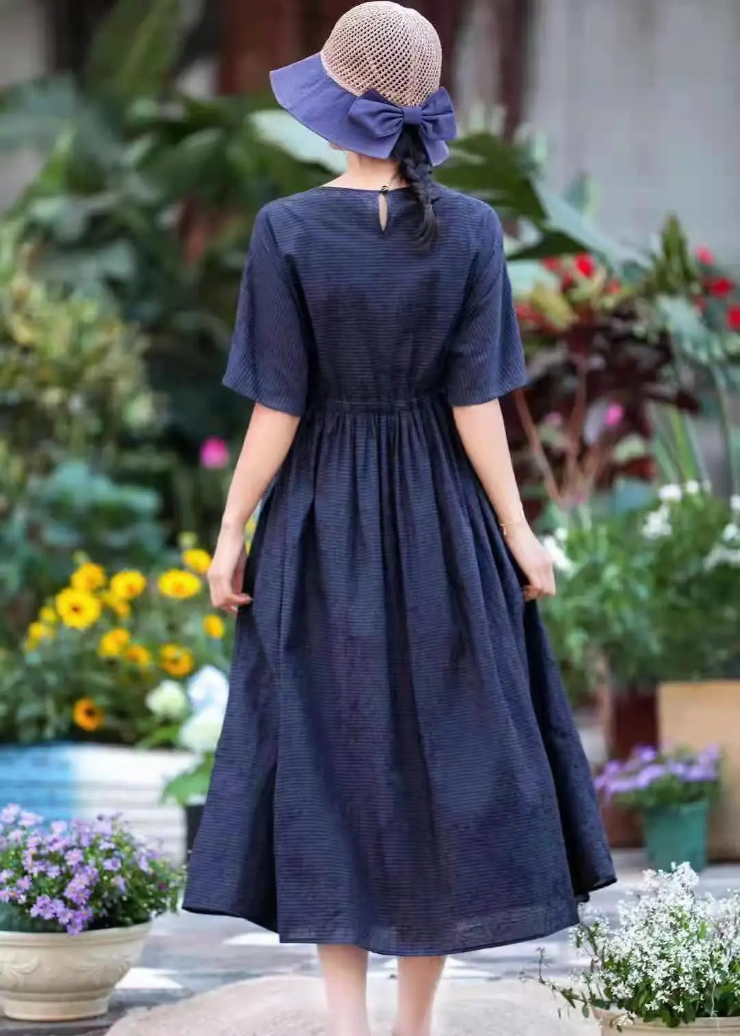 

New Style Tencel Jacquard Round Neck Ladies Dress S-XL