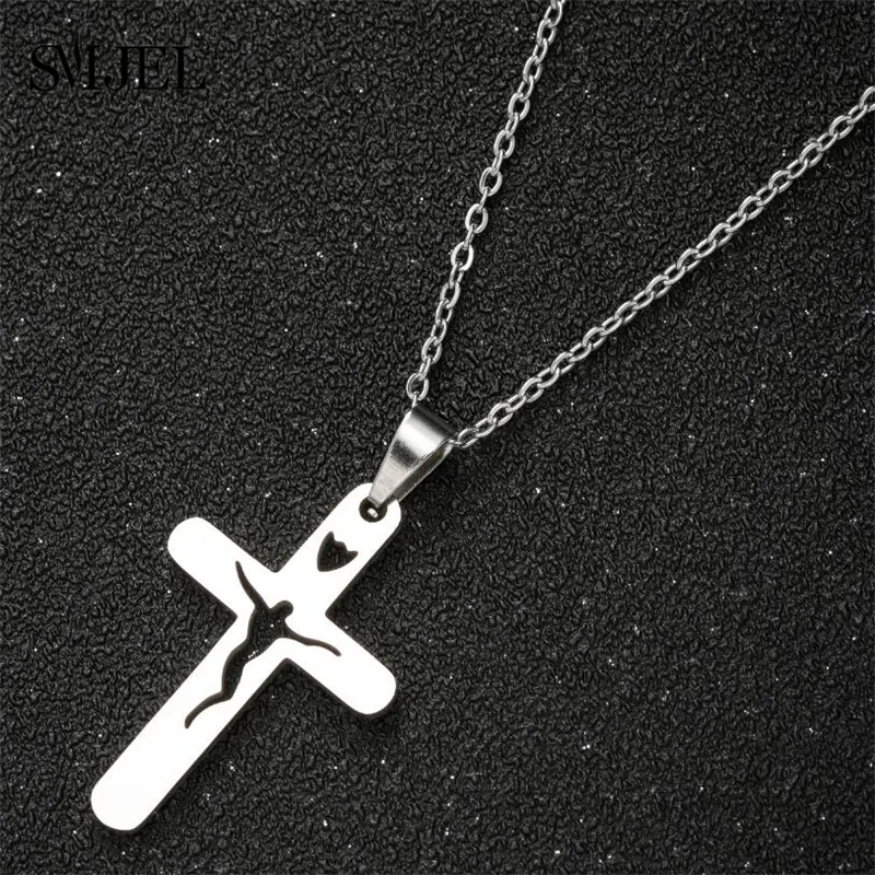 

Stainless Steel Cross Necklace Pendant Women's Accessories Choker Necklace Men Vintage Jewelry Jesus Religious Birthday Gifts