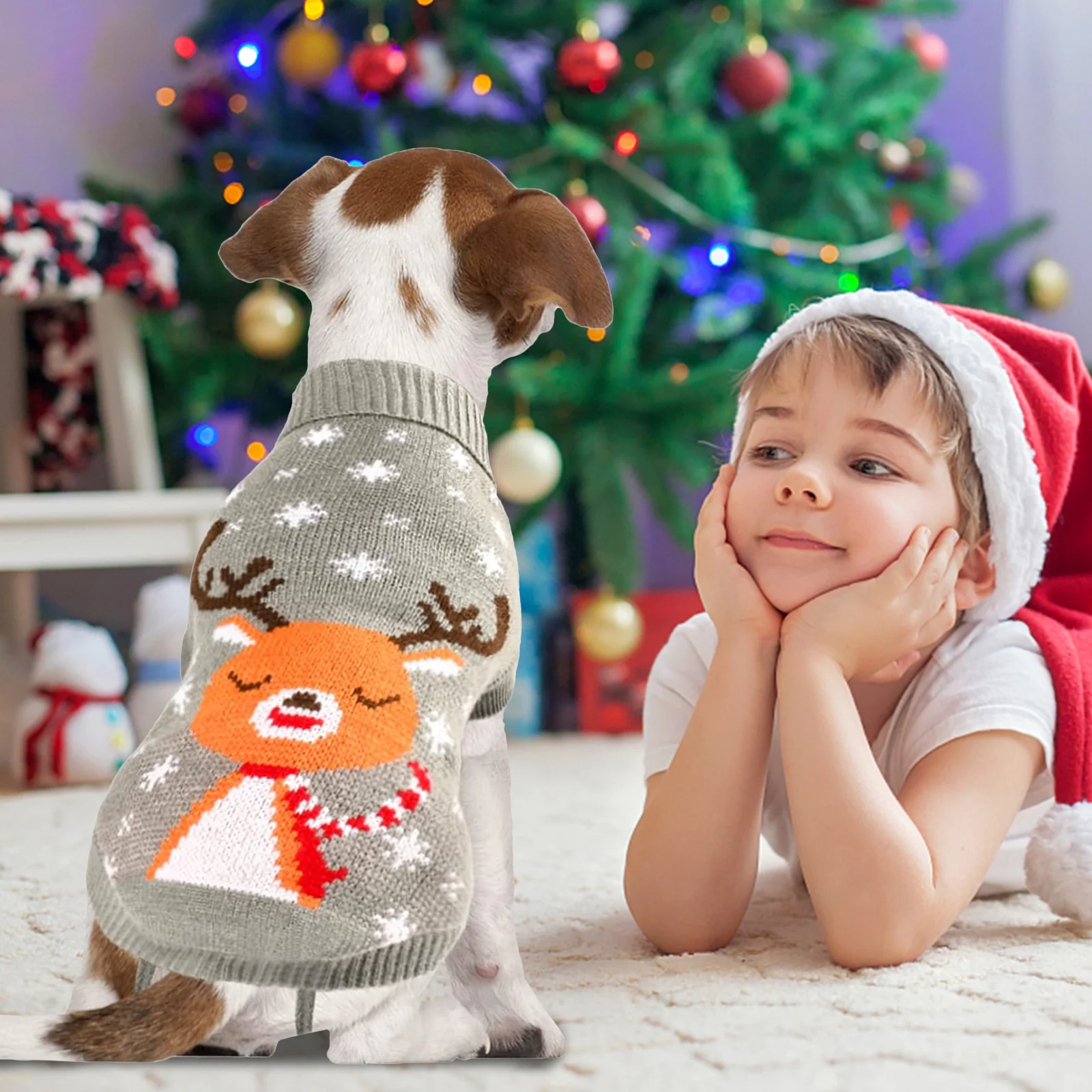 

Рождественская Одежда для собак, вязаный свитер с высоким воротником, Рождественский вязаный костюм для щенка, украшение, аксессуары