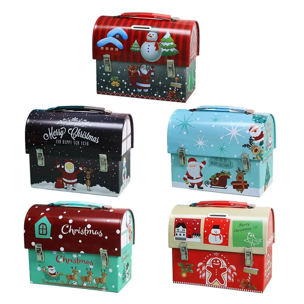

2022 Christmas Candy Box Cookie Snacks Storage Kids Gifts Tinplate Savings Jar Children's Gifts Cartoon Candy Box