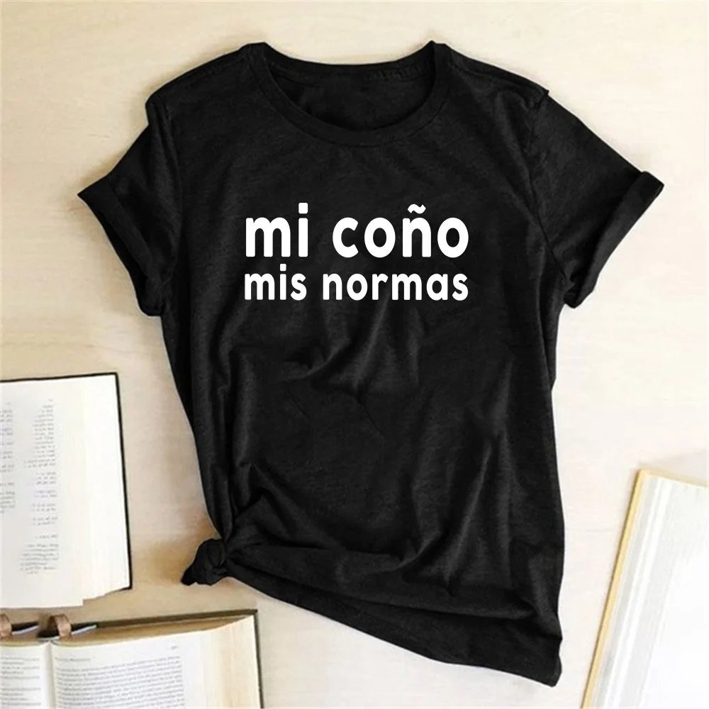 MI Cono mis normas Printing women t shirt Fashion O-Neck Casual Short Sleeve Tops Summer tshirt graphic tees 2020 Clothes | Женская