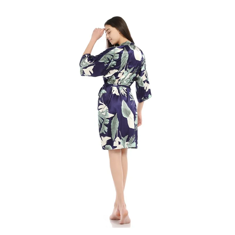 

Women Kimono Robe SATIN Nightwear Summer New Homewear Bathrobe Gown Printed Casual Sleepwear Short Home Clothing Nightgown