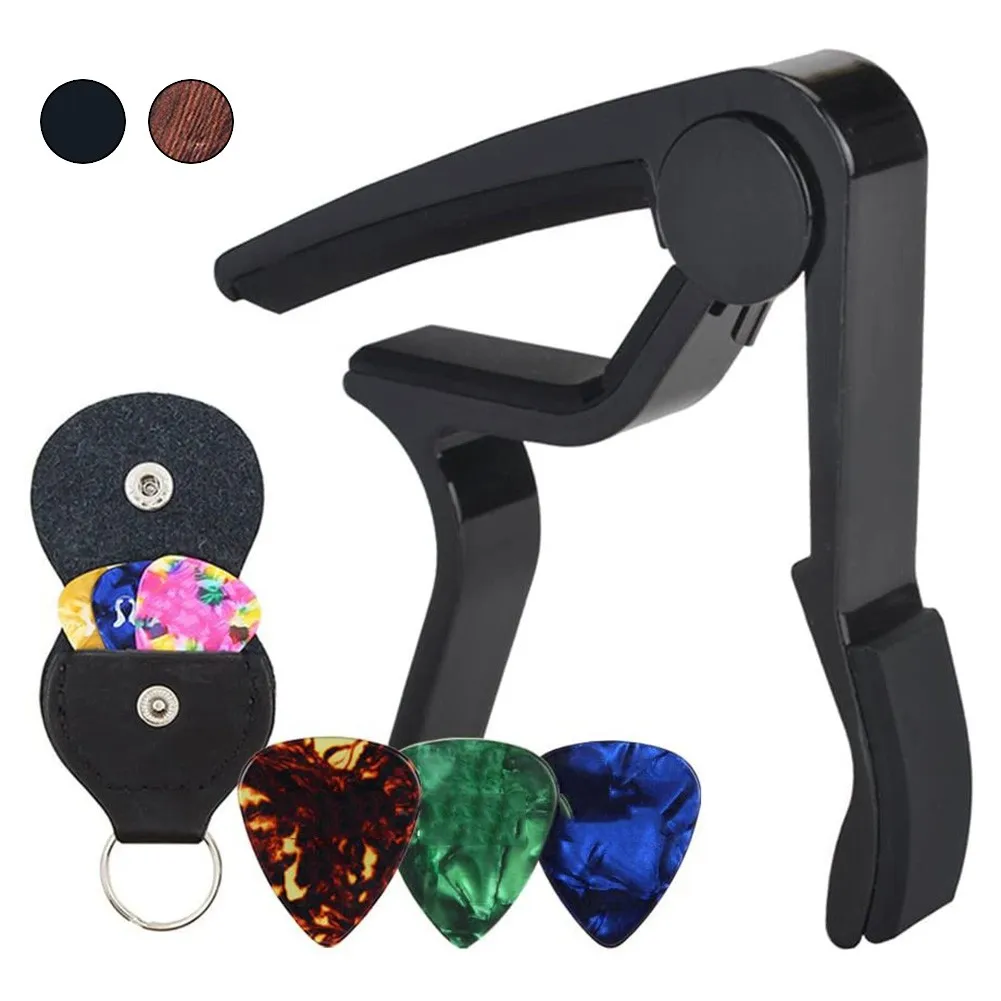 

Universal Guitar Capo Quick Change Clamp Key Metal Capo Acoustic Guitar Capo With Celluloid Picks Bass Guitar Parts Accessories
