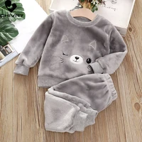 autumn winter kids boys girls thicken warm flannel pajamas sets cartoon long sleeve o neck tops with pants sleeping clothing set