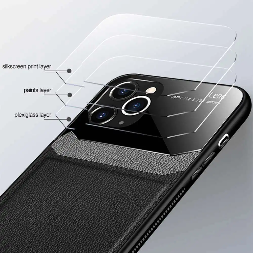 Hybrid Case for iPhone 11 12 13 14 Pro Max Mini Case Leather Acrylic Back Cover for iPhone 7 8 14 Plus X XR XS Max SE 2020 Case