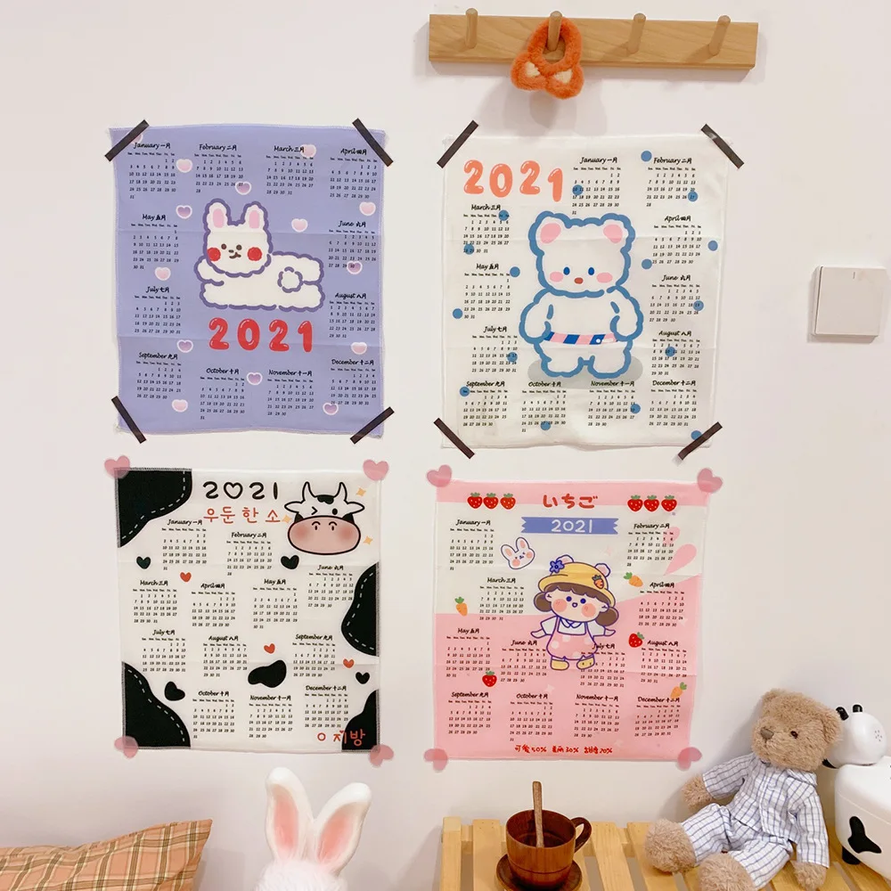 2021 год настенный календарь кавайный гобелен подвесной корейский фон ткань Ins