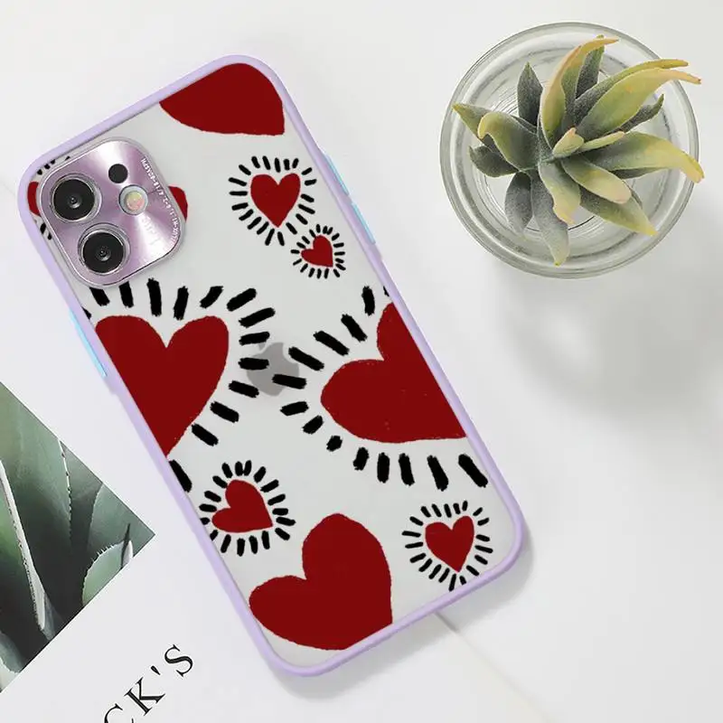 

cute love Phone Case For iPhone 12 11 Mini Pro XR XS Max 7 8 Plus X Matte transparent Purple Back Cover