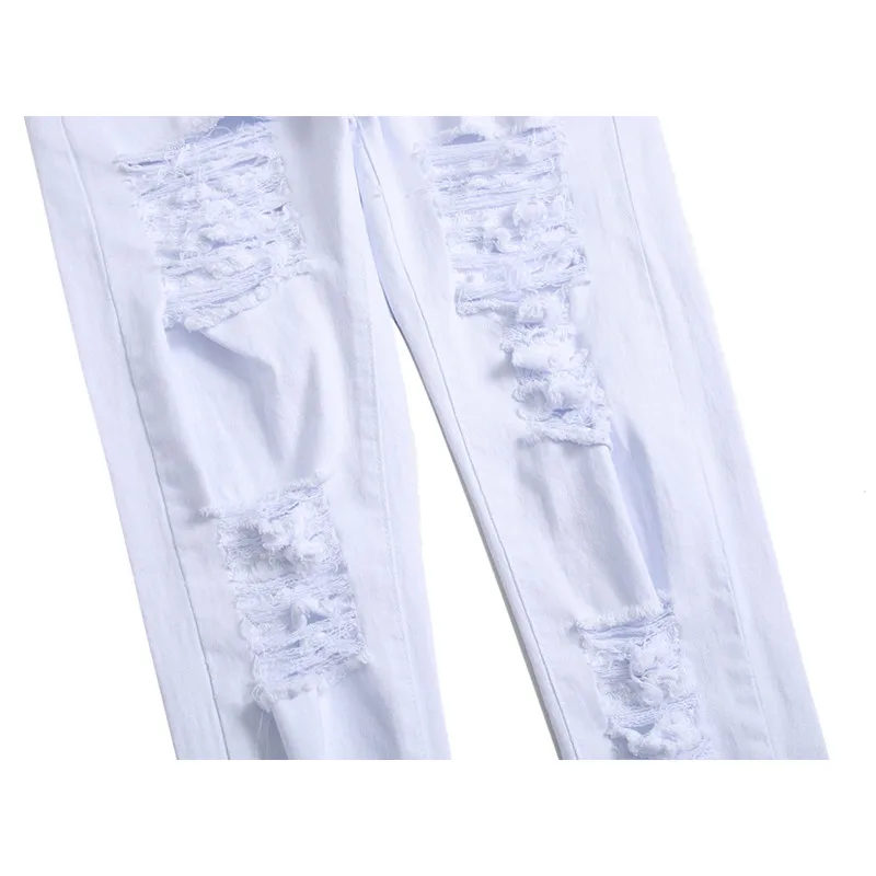 

Black White Hole Jeans Men Plus Size Fashion Straight Leg Trousers Distressed Slim Denim Pants Men Designer Hip Hop Jeans Male