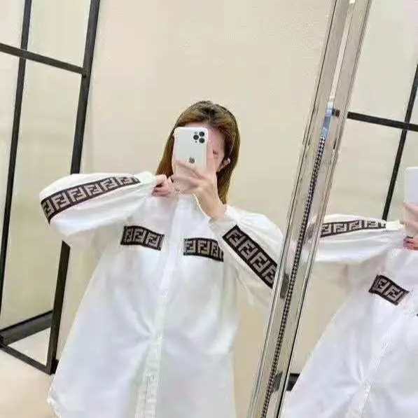 

Spring and summer ribbon stitching loose Korean long sleeve shirt, versatile Fashion Top