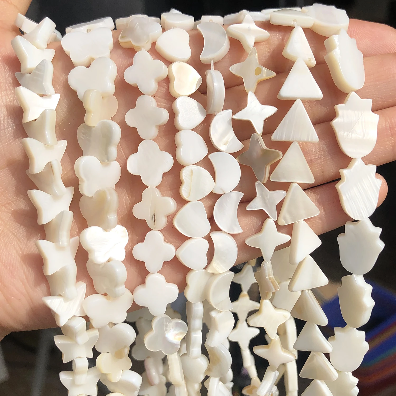 Multi Shape White Freshwater Shell Pearl Beads Heart Moon Starfish Triangle Butterfly Shapes for Jewelry Making Bracelet Beads