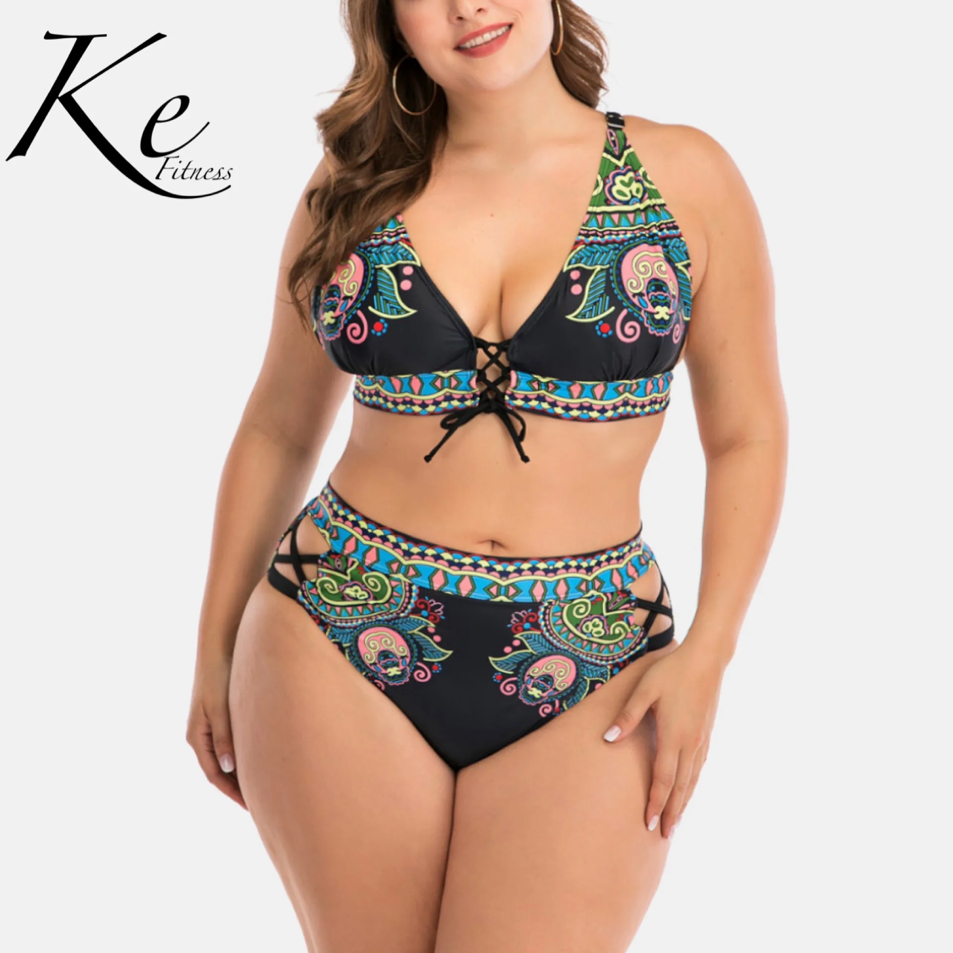 

KE Новая коллекция 2020 размера плюс бикини 2 шт. женские пикантные большой чашки женские купальники, женский купальник с принтом тенденция