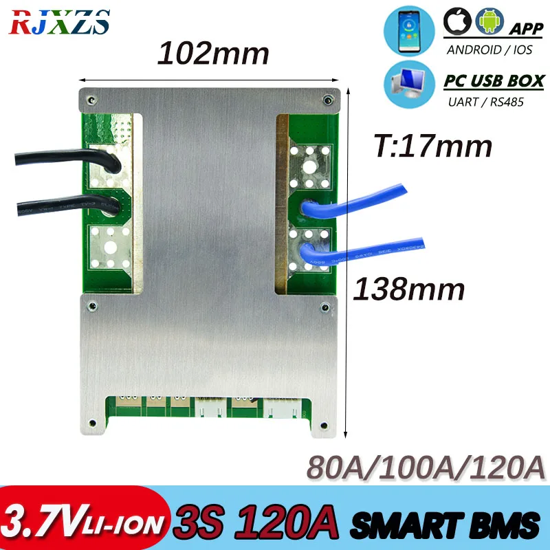 Smart BMS 3S 60A/80A/100A/120A 11 1 V Bluetooth Литий ионный PCM с UART соответствие внешнего