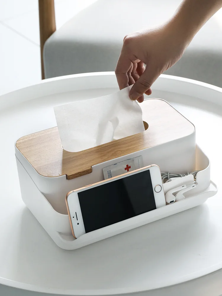 

Removable Wood Cover Tissue Box Storage Organizer for Living Room Home Decoration Tools