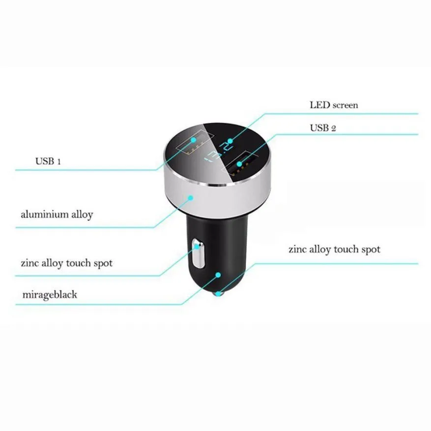 3.1A автомобильное зарядное устройство с двумя USB 2 портами ЖК-дисплей 12-24 в