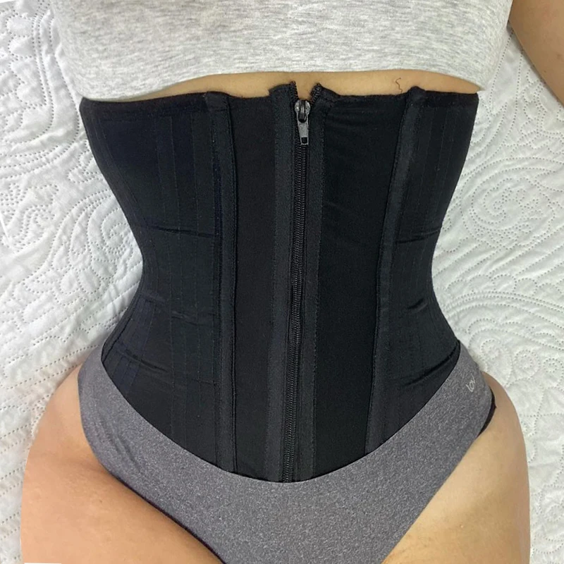Double Compression Adjustable Zipper Body Sculpting Steel Bone Abdomen Belt Rubber Bustier Corset Femme Corsetto Waist Trainer