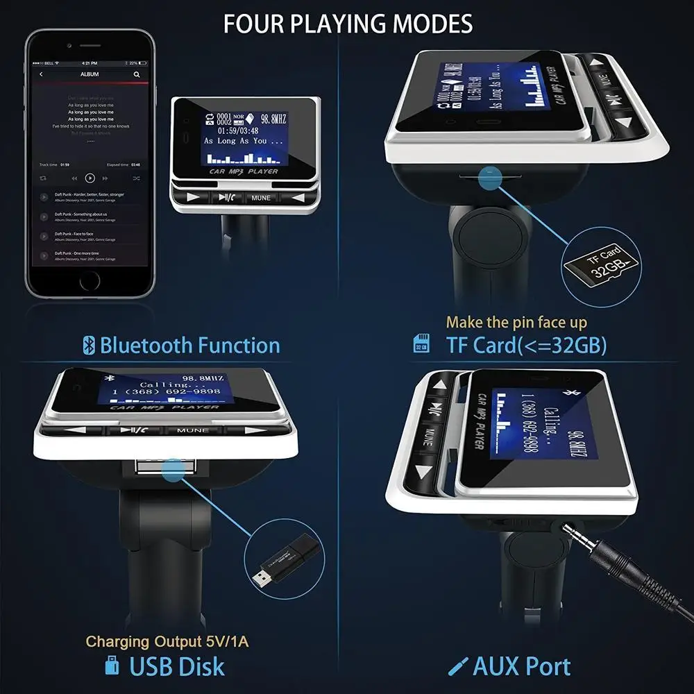 Автомобильный MP3-плеер автомобильный Bluetooth Fm-передатчик с Usb-зарядным устройством