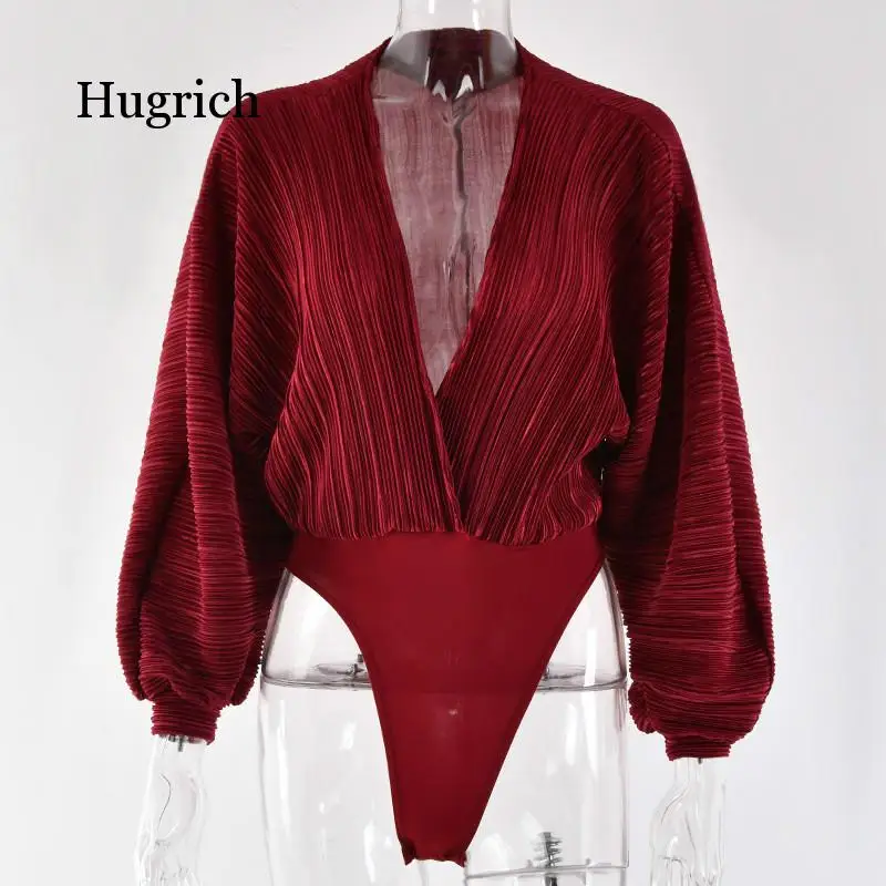 

Deep V-Neck Patchwork Sexy Bodysuit Women Fashion Long Sleeve Loose Women Rompers Spring Casual Bodysuit Jumpsuit 2020