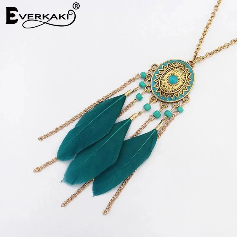 Эверкаки Бохо перо Ловец снов ожерелье для женщин ювелирные изделия винтажные
