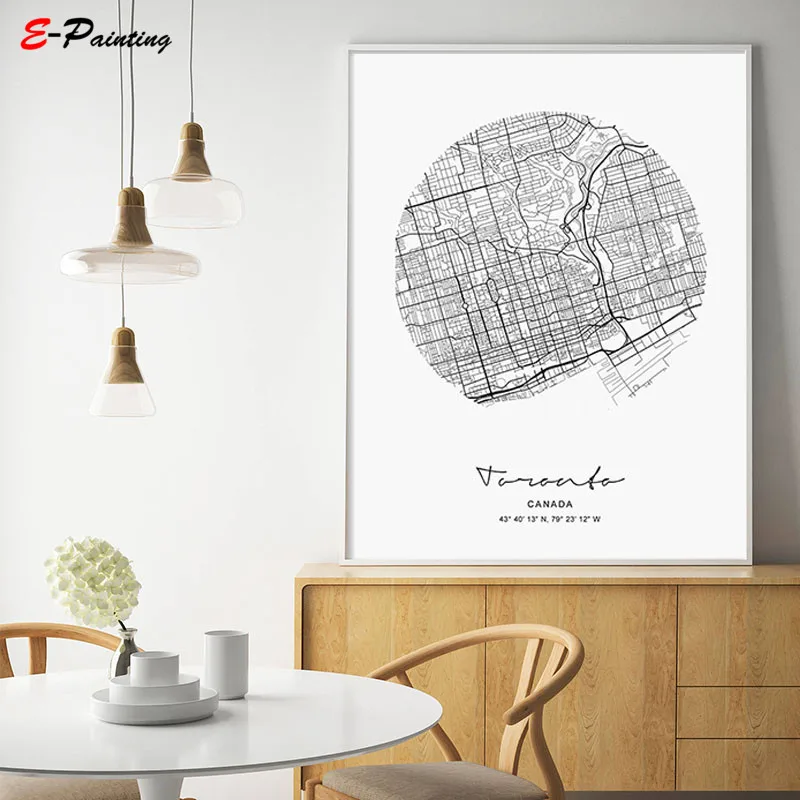 Постер круг Амстердам Карта города Картина на холсте современный Печатный