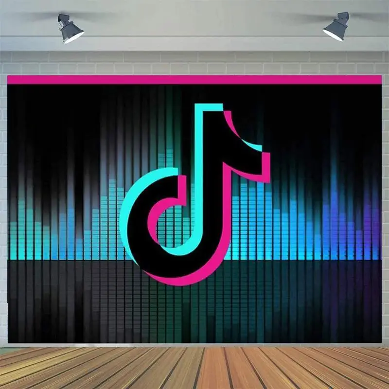 

Musical Symbol Birthday Party Backdrop Banner Pink Blue Shiny Spotlight Music Play Show Speaker Stage Photo Background