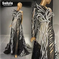 soayle 2022 wedding party dress luxurious black silver glitter evening dress with one shoulder mermaid gown