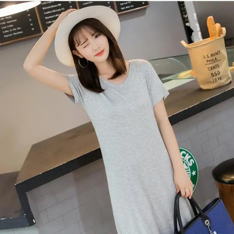 Summer Modal Nightgown Sleepwear Burgundy Short Sleeve Long Nightwear Intimate Lingerie Casual Home Clothing Nightdress