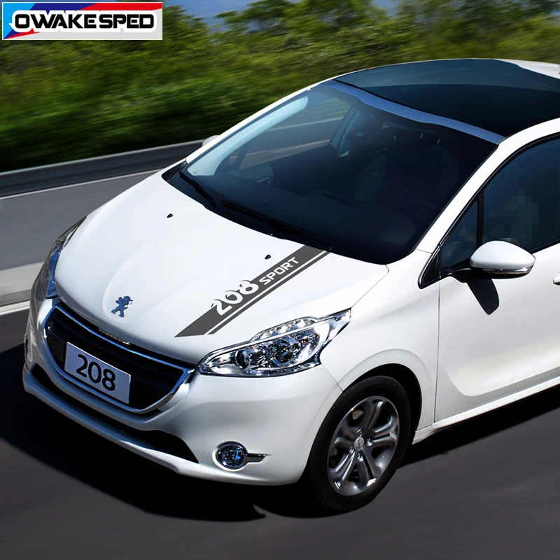 

For PEUGEOT 208 GTI 3-5 door Sport Stripes Car Bonnet Sticker Racing Styling Auto Hood Engine Cover Decor Decals