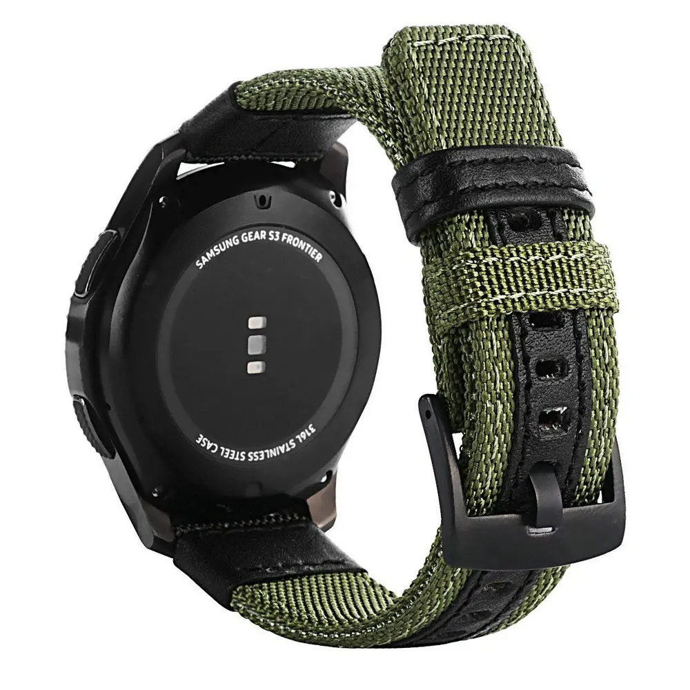 Army Green Кожаные спортивные часы нейлоновая ткань ремешок для samsung Galaxy Watch 42 мм 46 мм быстросъемные Сменные булавки ремни 22 20 мм - Цвет ремешка: Army Green