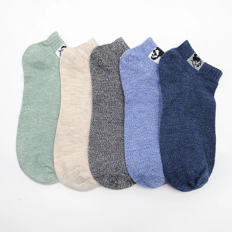 

5 Pairs Men's Socks Spring Summer Thin Gentleman Head Portrait Label Comfortable Fashion Cotton Male Funny Ankle Socks
