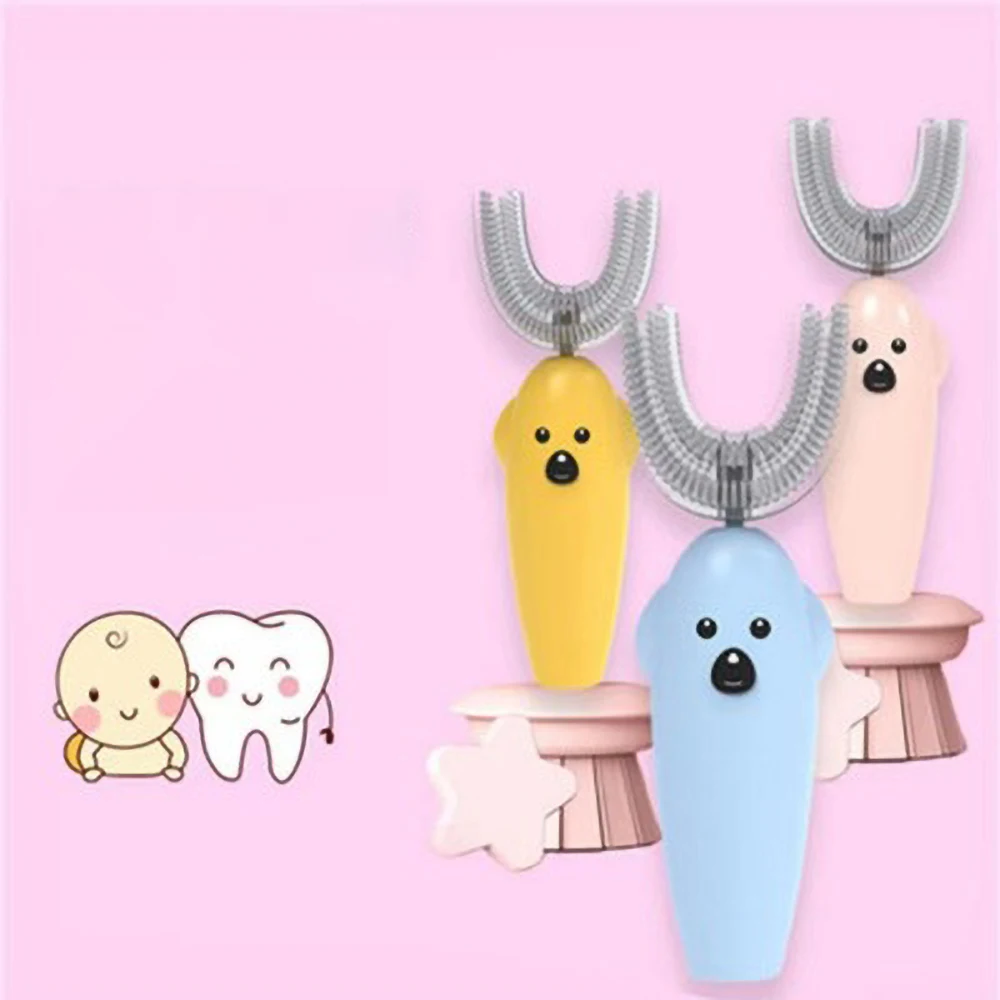 

360 Degrees Sonic Automatic Children Teeth Cleaner U Type Electric Toothbrush IPX7 Waterproof Teeth Cleaning Battery Powered