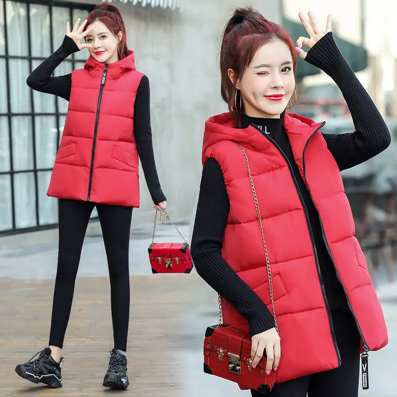 

2020 New Autumn Winter Women Fashion Sleeveless Vest Female Causal Solid Korean Style Loose Cotton Padded Waistcoat Mujer W331