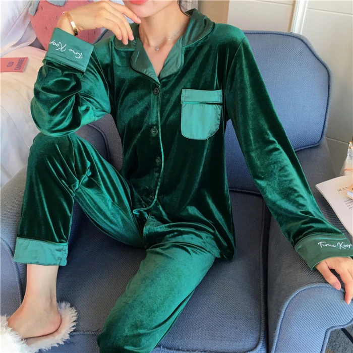 2019 зимняя женская пижама новый бархатный пижамный комплект женский Кардиган с