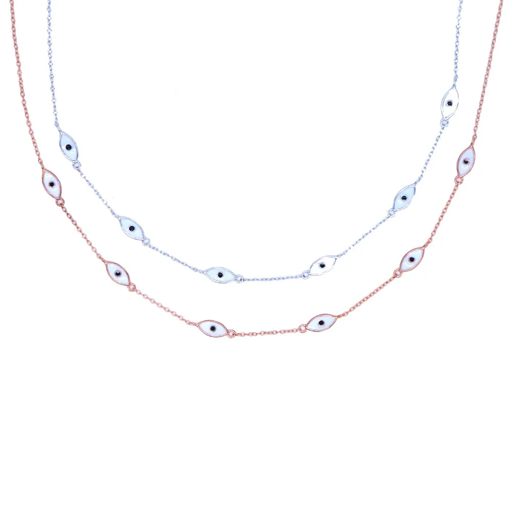 2021 Newest 925 Sterling Silver White Ocean Sea Blue Enamel Eye Charm Pendant Necklaces Women Choker Fine Jewelry High Quality | Украшения