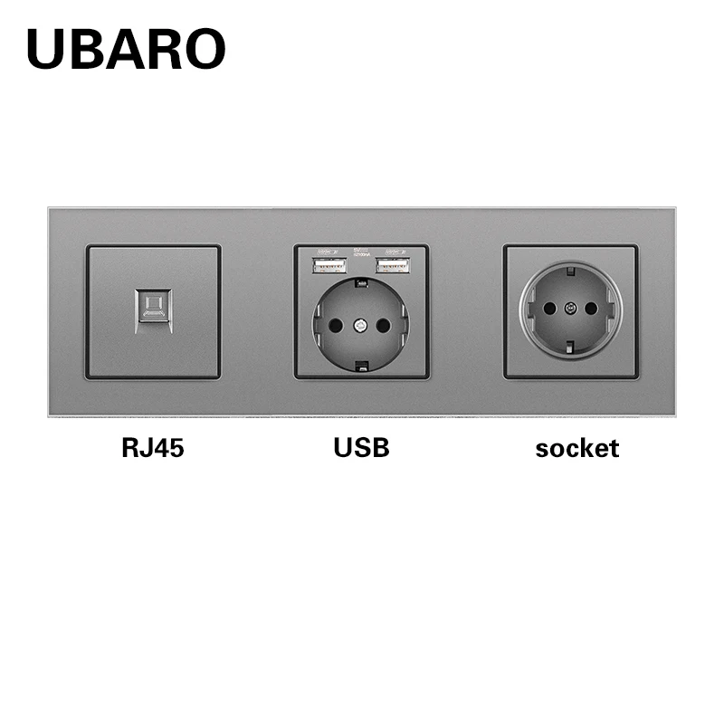 Настенная розетка UBARO ЕС Россия RJ45 RJ11 TV HDMI с черной закаленной стеклянной рамкой