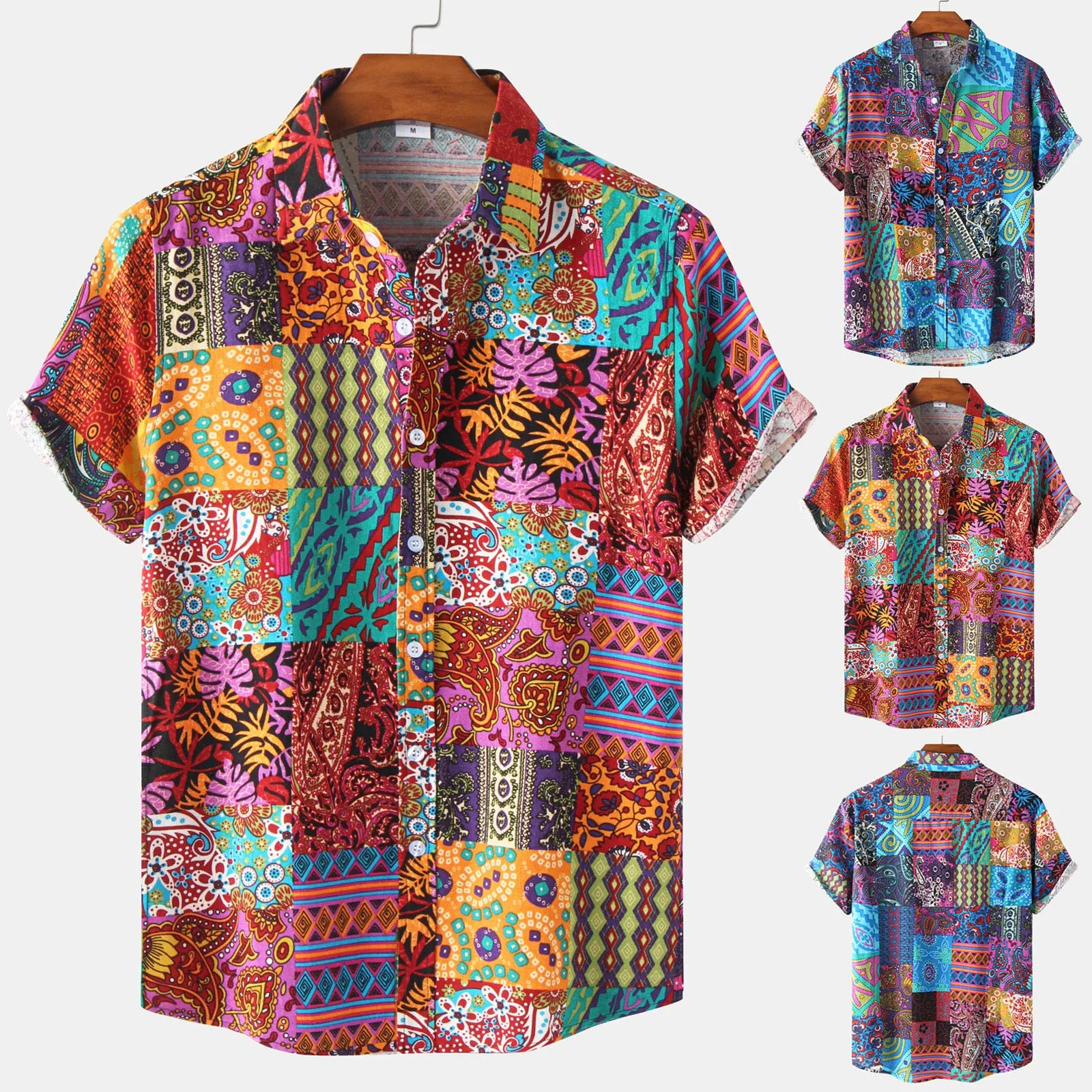 

2021 New Arrival Men's Shirts Fashion Hawaiian Casual One Button Wild Shirts Printed Short-sleeve Blouses Daily Tops Tee Camisas