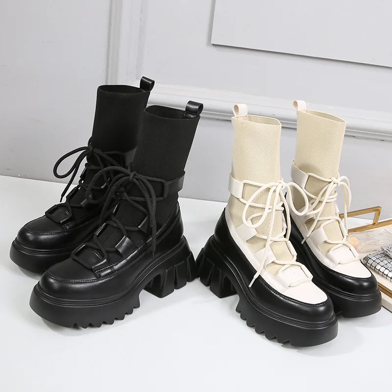 

Black Boots Female Women Shoes Stretch Fabric Ankle Boots For Women Luxury shoes Fashion Booties