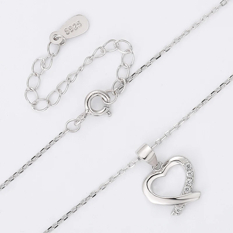 

Creative heart - shaped 925 sterling silver set three-dimensional zirconia fashion heart necklace pendant for female3