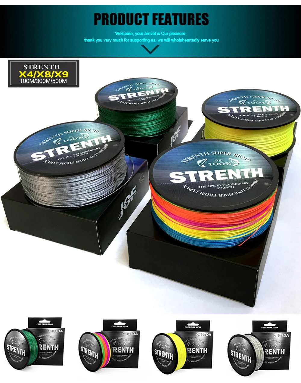 GHOTDA New 100M 4 Strands PE Braided Fishing Line Multifilament Fishing Line