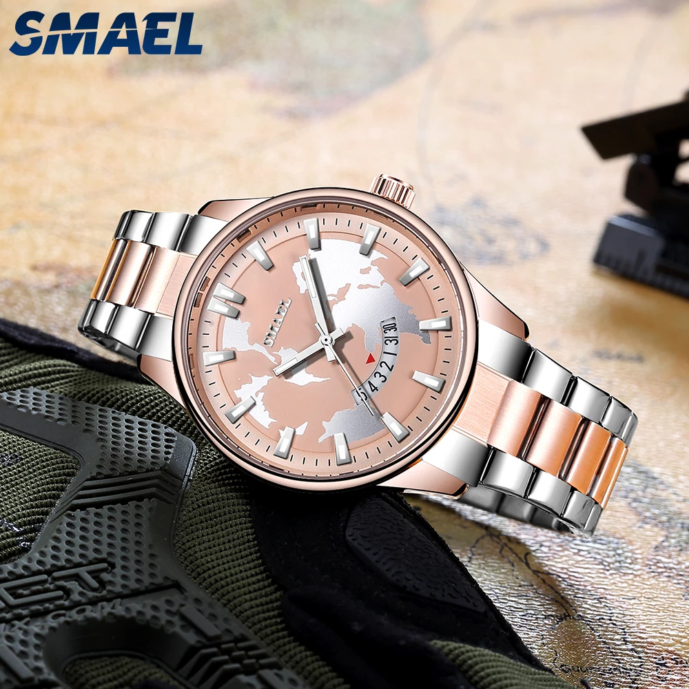 

Men's Watches Luxury Brand Fashion Stainless Steel Band World Map Mens Quartz Wrist Watch Waterproof Clock Watch Men Relgio