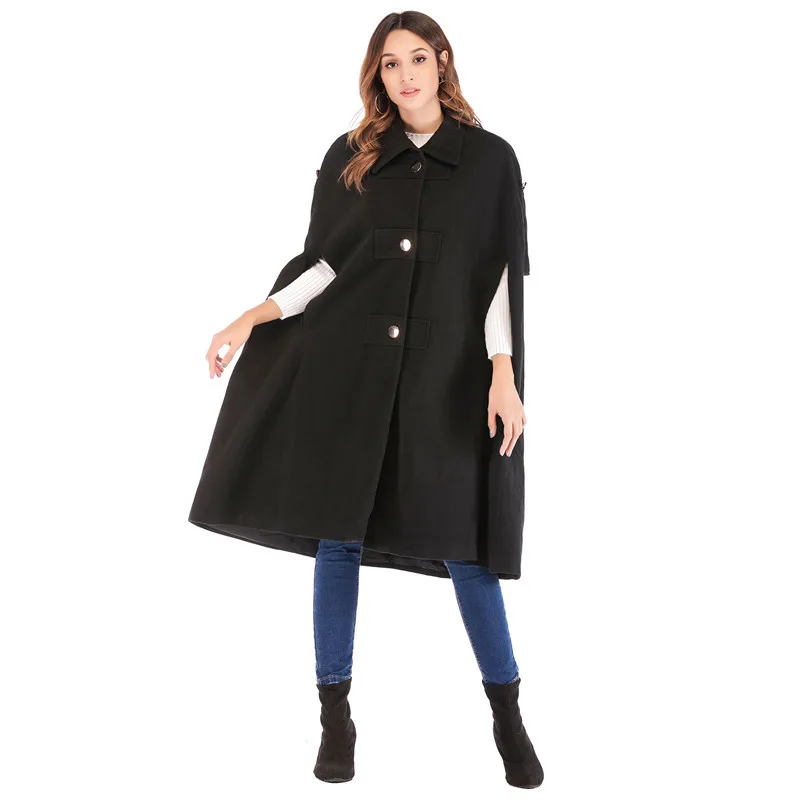 

Hodisytian Women Cloak Trench Coat Elegant Capes Casual Solid Wool Blends Streetwear Sleeveless Buckle Cardigan Poncho Outerwear