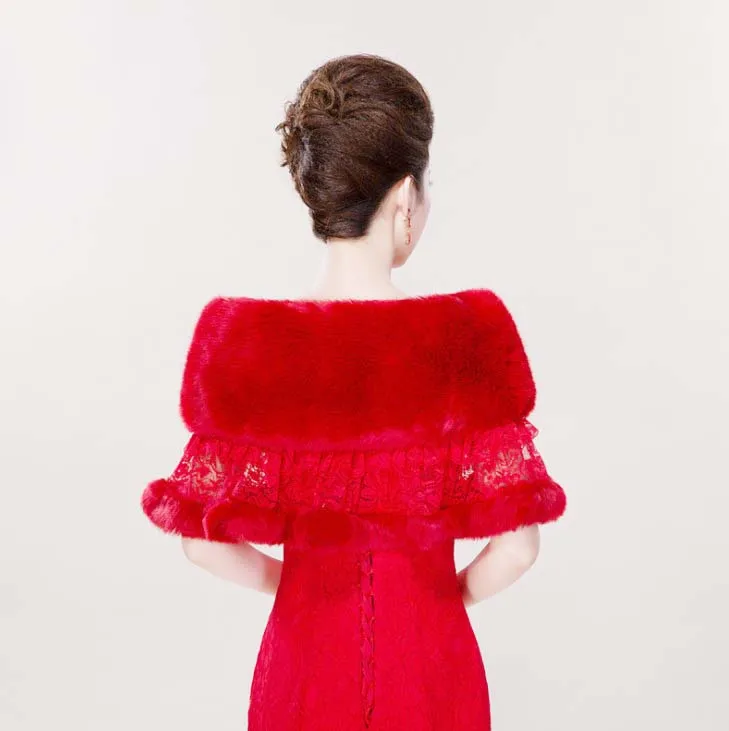 2020 Дешевые Красные кружевные женские зимние свадебные искусственные меховые