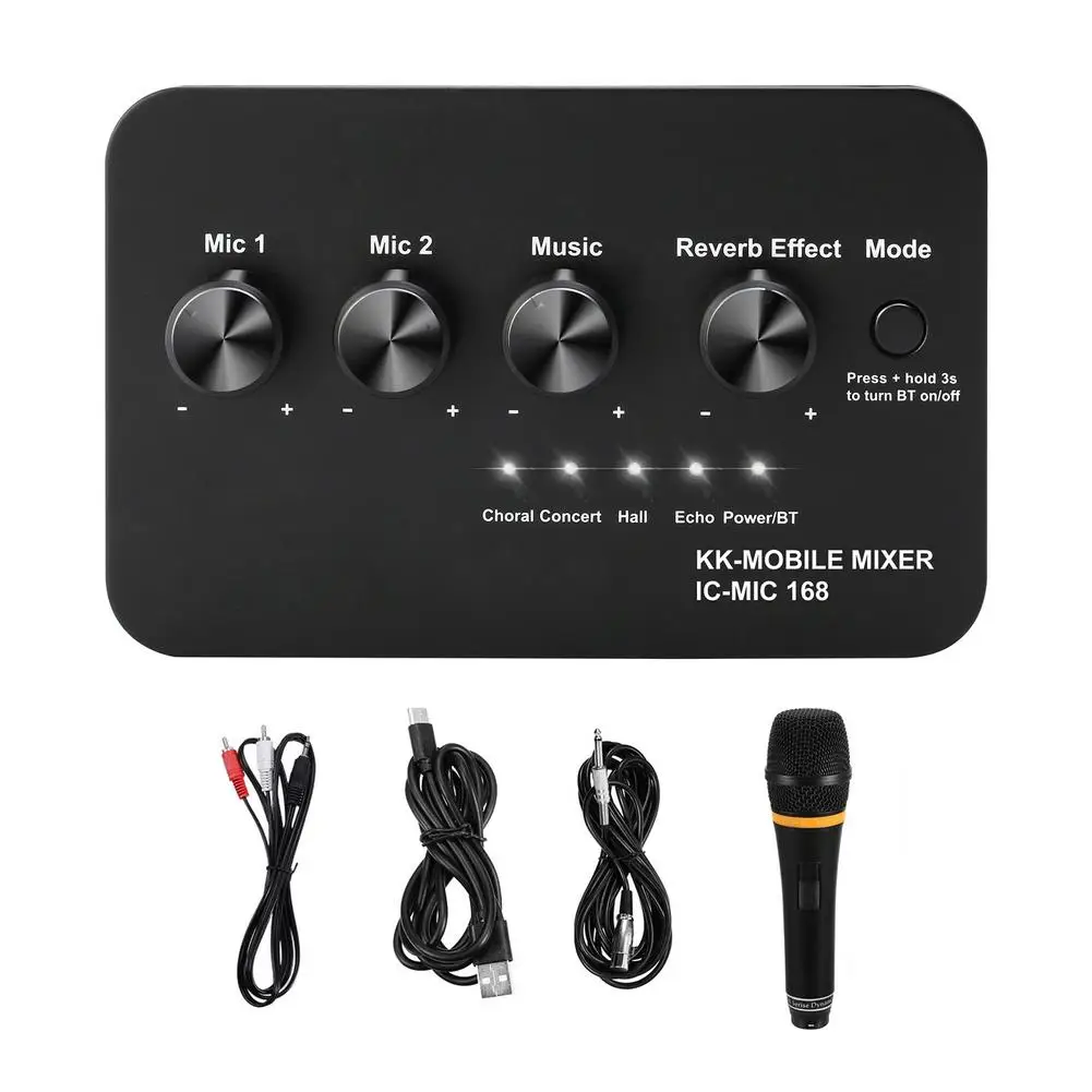 

Stereo Audio Mixer System Set Buildin UHF Wireless Mics 4 Channel Mixing Console With USB REVERB Effect For DJ Karaoke PC Guitar