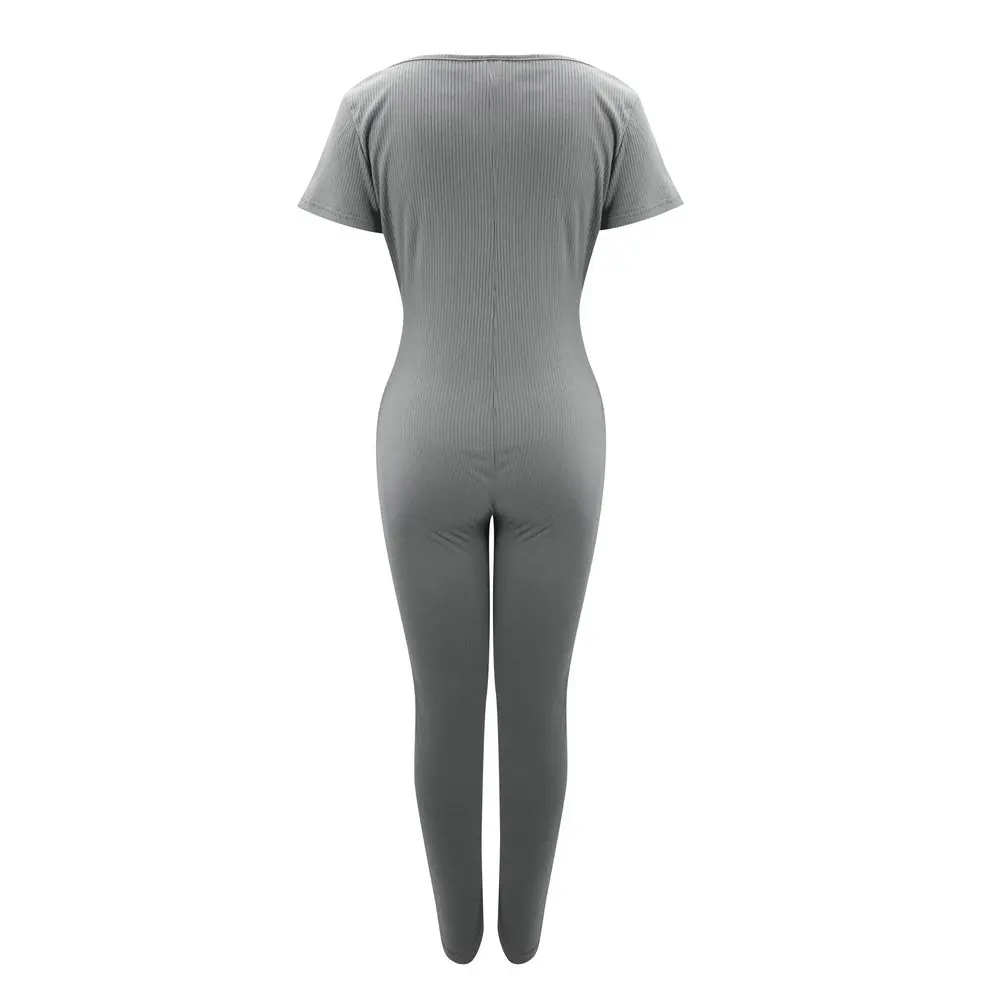 

IZALEWIS Sexy Deep U-neck Casual Pit Strip Slim-fit Waist Bodysuit Short Sleeve Jumpsuits for Women 2020 Rompers Womens Bodycon