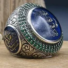 Винтажное турецкое мусульманское синее кольцо на палец с кристаллами мусульманский оттоманский резной узор кольца ювелирные изделия