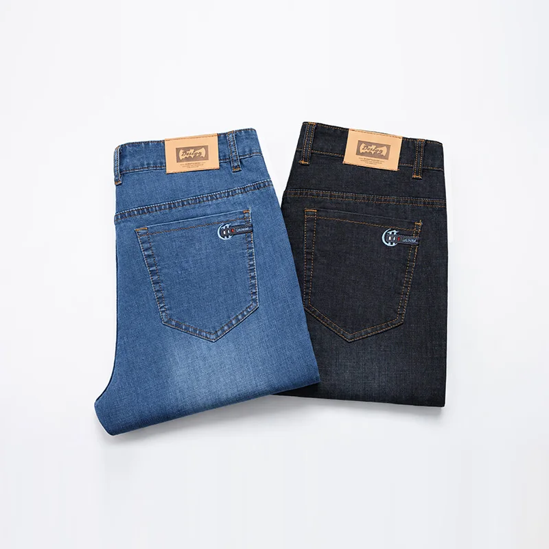 High Waistline Business Slim Jeans Fashion Casual Straight Cotton Elastic Big Size Brand Men Jean Men's Clothing Zipper | Мужская