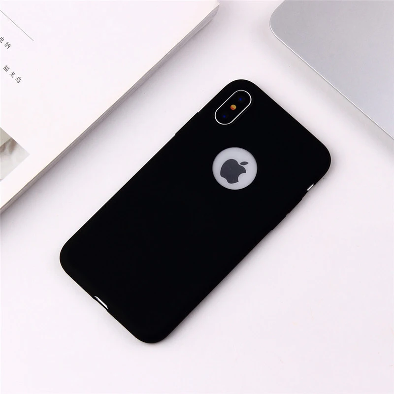 Black Чехол конфетного цвета с отверстием для iphone 7, 8, 6, 6s Plus, X, XS, MAX, XR, 10, милая девушка, матовый Мягкий силиконовый чехол для телефона - Цвет: Black