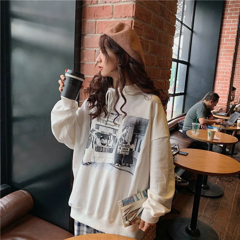 

Ulzzang крутая Осенняя Женская Толстовка harajuku с капюшоном модная Свободная Толстовка bf с длинными рукавами Толстовка женская забавная