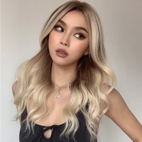 alan eaton ombre dark brown blonde highlight lace wig middle part long body wavy cosplay synthetic hair lace front wig for women