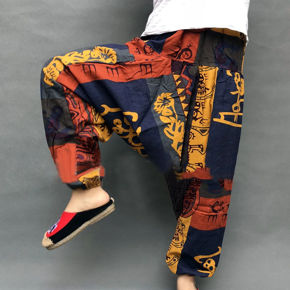 

Summer Men Baggy Pants Casual Printed Design Wide Leg Trousers Retro Vintage Beach Hawaiian Plus Size Loose Pants Man Streetwea